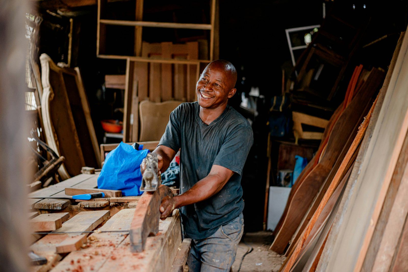 Ethiopian woodworker in his workshop